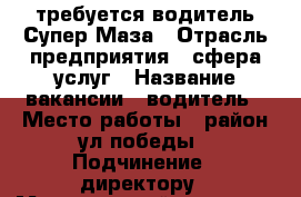 требуется водитель Супер Маза › Отрасль предприятия ­ сфера услуг › Название вакансии ­ водитель › Место работы ­ район ул победы › Подчинение ­ директору › Минимальный оклад ­ 20 000 › Максимальный оклад ­ 25 000 › Возраст от ­ 30 › Возраст до ­ 50 - Ставропольский край, Кисловодск г. Работа » Вакансии   . Ставропольский край